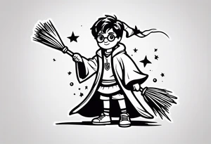 Harry potter tattoo with broom tattoo idea