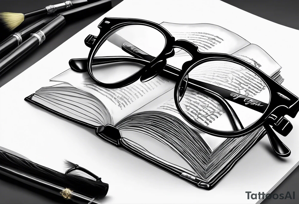 open hard back book. large round glasses reading it tattoo idea