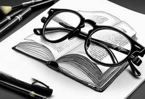 open hard back book. large round glasses reading it tattoo idea