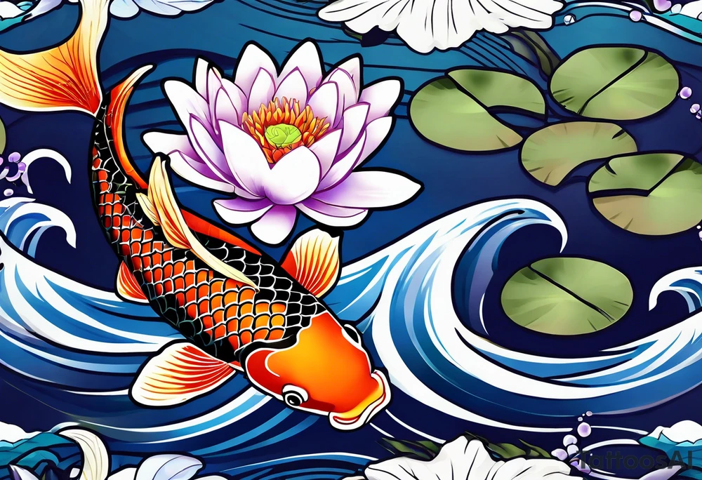 Koi fish with a water Lilly and a violet tattoo idea