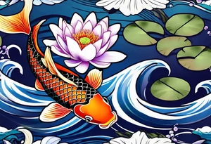 Koi fish with a water Lilly and a violet tattoo idea