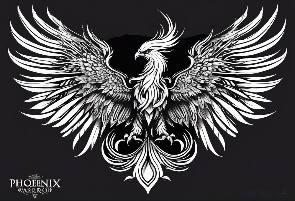 phoenix warrior silhouette with weapons tattoo idea