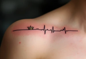 A matching heartbeat line ending in a tiny gold crown for the king and silver tiara for the queen. tattoo idea