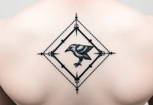 Diamond Geometric design with dotted lines with crow in the center with dark shading for forearm tattoo idea