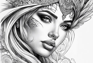 Mythical angelic woman face on arm tattoo idea