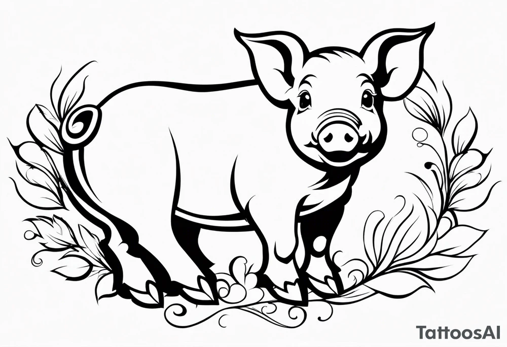 very cute happy piglet.
outline only.
black and white only.
only show the piglet. no extra lines or decoration.
no black shading.
dont make the ears too big.
draw only with very thin lines (1px)

should look like a tattoo that will only take 15 minutes to draw tattoo idea
