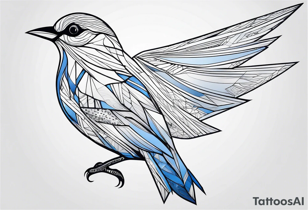 Geometric Black and white blue bird outline with no color tattoo idea