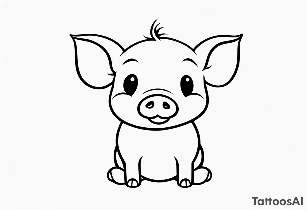 very cute happy piglet with small ears.
outline only.
black and white only.
only show the piglet. no extra lines or decoration.
no black shading.
draw only with very thin lines (1px)

should look like a tattoo that will only take 5 minutes to draw tattoo idea
