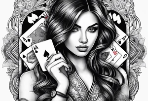 woman one hand holding poker cards tattoo idea