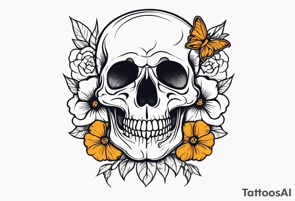 skull with flower tattoo idea