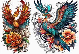 Half sleeve on under arm, with phoenix and flowers tattoo idea