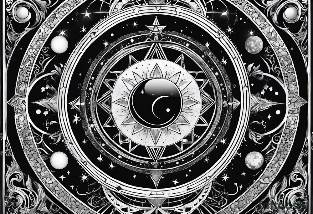 Astrology, Cancer, Natal Chart, symbolic, vision, yin yang, the moon, the sun, Uranus, Pluto, spiritual third eye, mystical armband tattoo idea