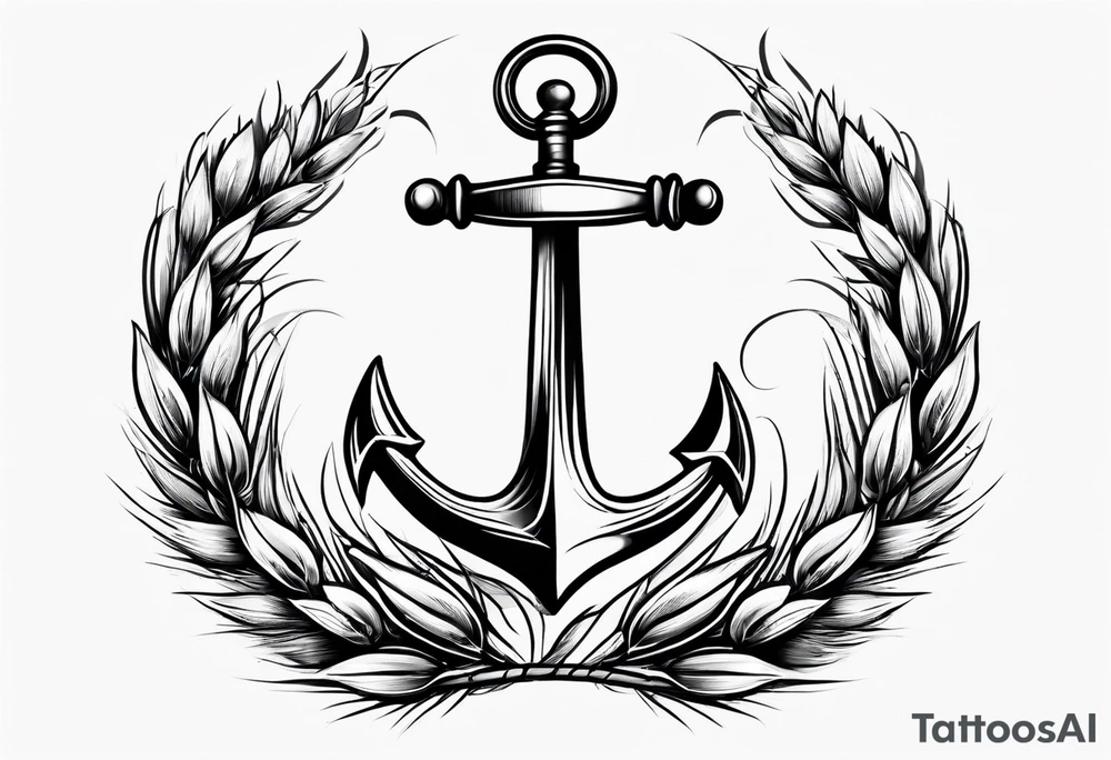 anchor with two wheat sheaves tattoo idea