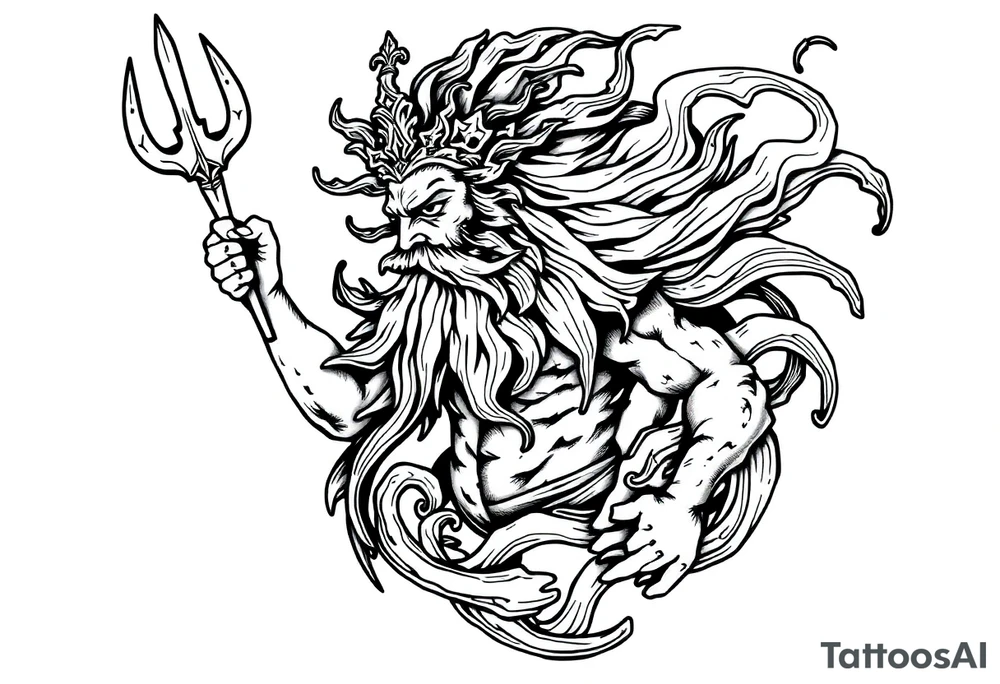 god of sea under water tattoo idea