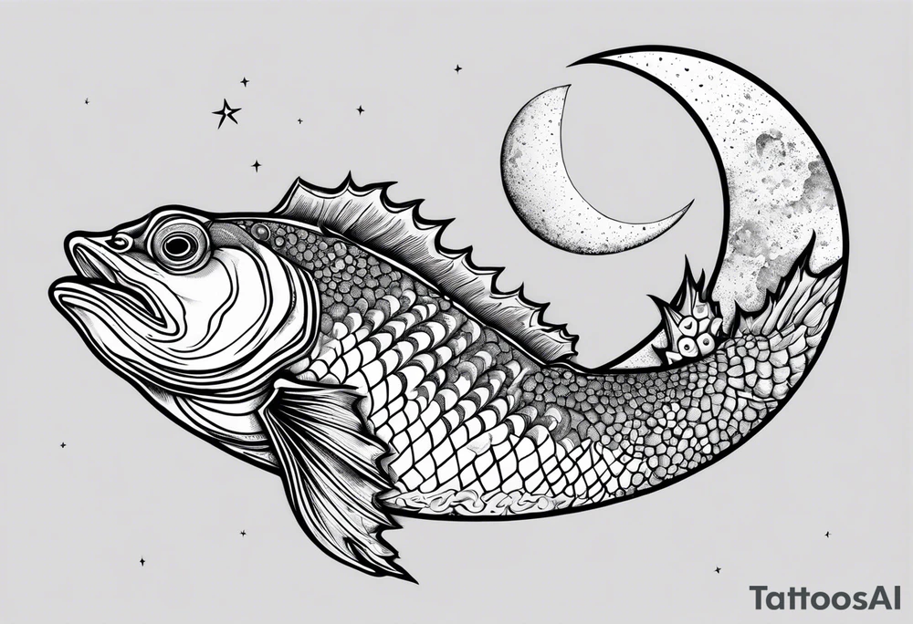 a stonefish, under a crescent moon with a number 3 somewhere tattoo idea a stonefish, under a crescent moon with a number 3 somewhere tattoo idea