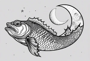 a stonefish, under a crescent moon with a number 3 somewhere tattoo idea