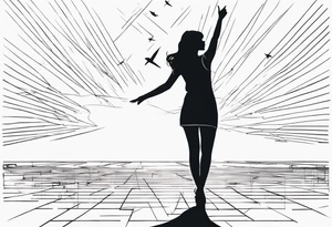 Woman on a dancefloor pointing her fingers up in the sky tattoo idea