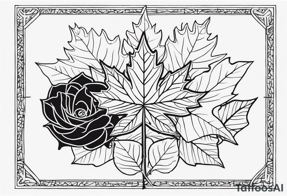 three same-sized rectangles arranged asymmetrically, incorporating a maple leaf and a tudor rose tattoo idea