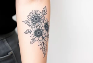 Large floral design with multiple types of flowers including sunflowers tattoo idea