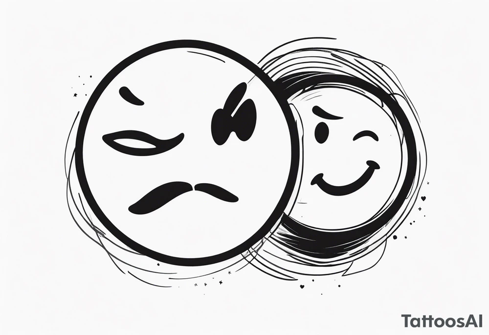 happy and sad face fighting each other tattoo idea
