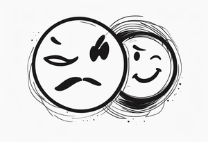 happy and sad face fighting each other tattoo idea
