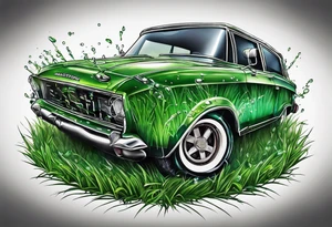 Automatic lawn sprinkler with green grass tattoo idea