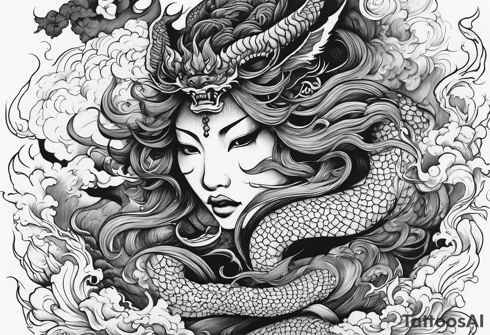 Escaping demons from hell, smoking, fire tattoo idea