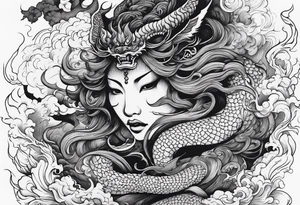 Escaping demons from hell, smoking, fire tattoo idea