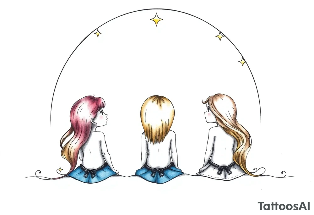 3 petites filles ( une brune et deux blondes)
sous un arc en ciel pas fini tattoo idea