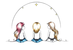 3 petites filles ( une brune et deux blondes)
sous un arc en ciel pas fini tattoo idea
