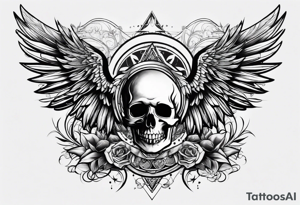chest cross and wings tattoo idea