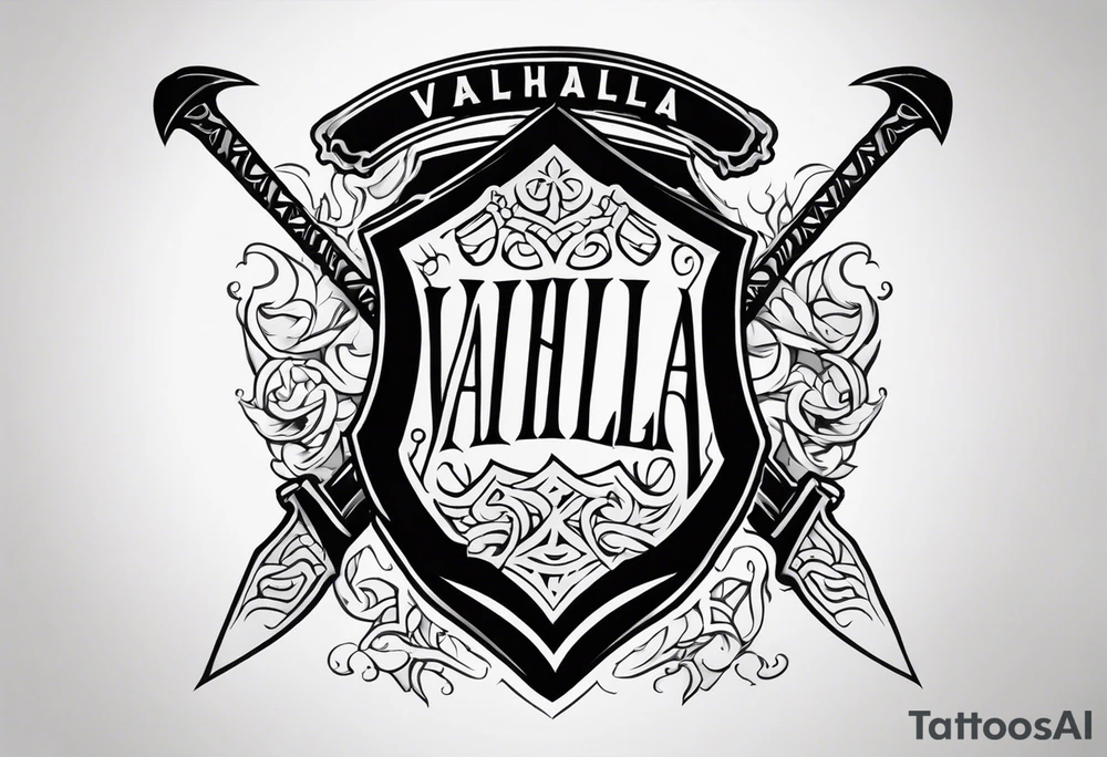 Valhalla shield sword axe fire tattoo idea