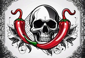 A chilli pepper with a skull on it facing one of the sides. tattoo idea