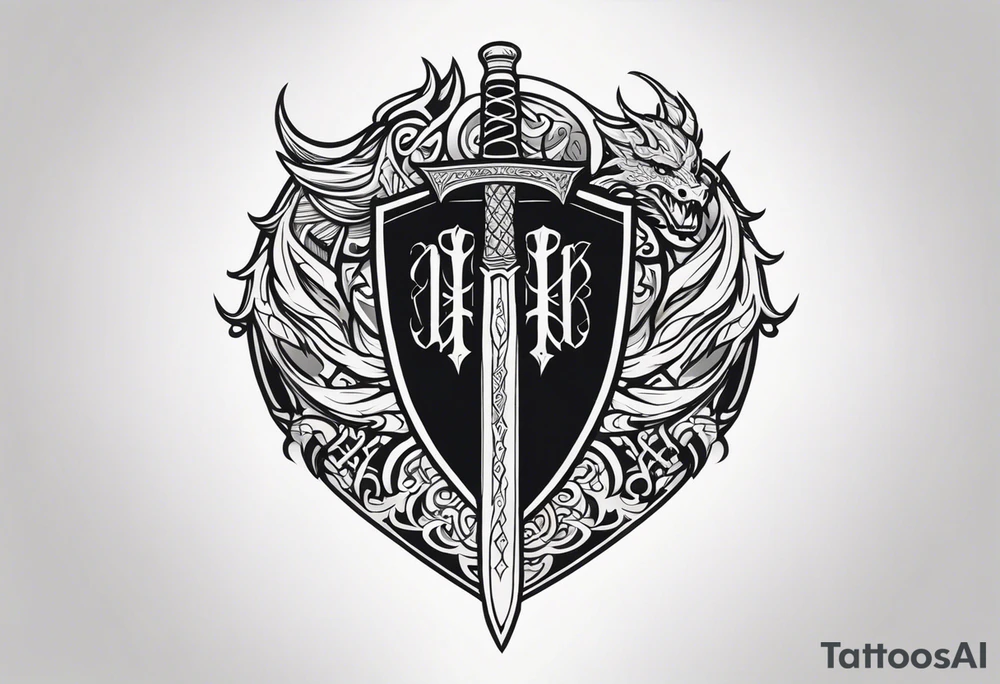Valhalla sword shield dragon axe tattoo idea