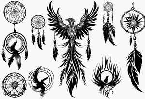 Phoenix flying flaming dream catcher tattoo idea