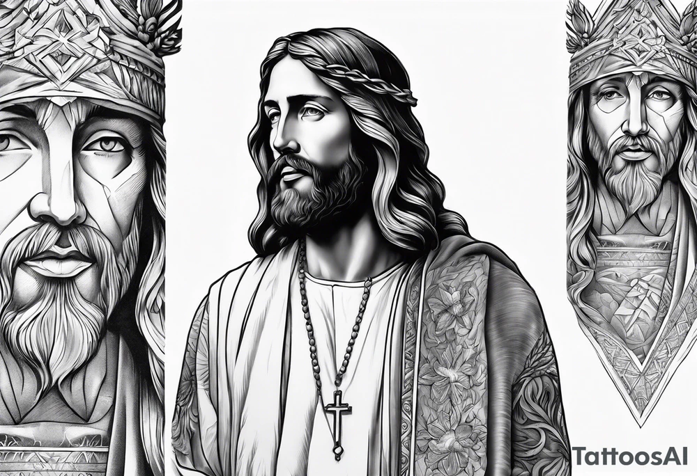 religious sleeve Jesus tattoo idea