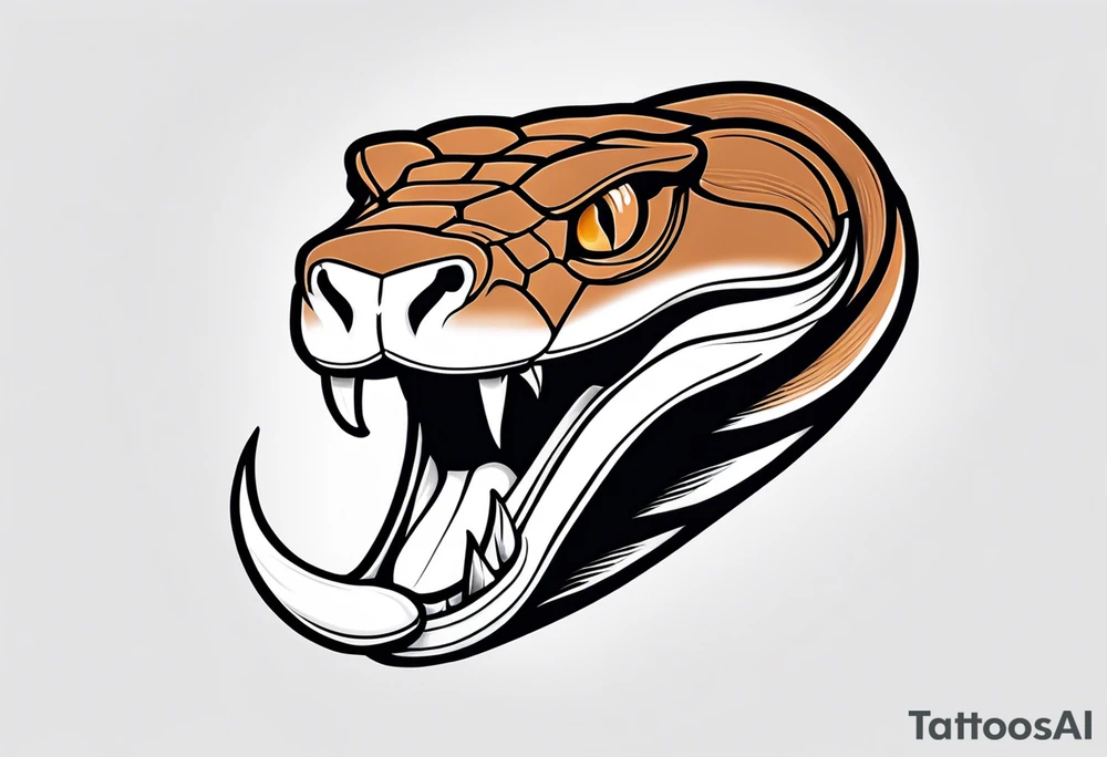 Copperhead with just the head turned up and mouth open and black and white with copper colored eyes tattoo idea