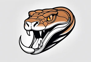 Copperhead with just the head turned up and mouth open and black and white with copper colored eyes tattoo idea