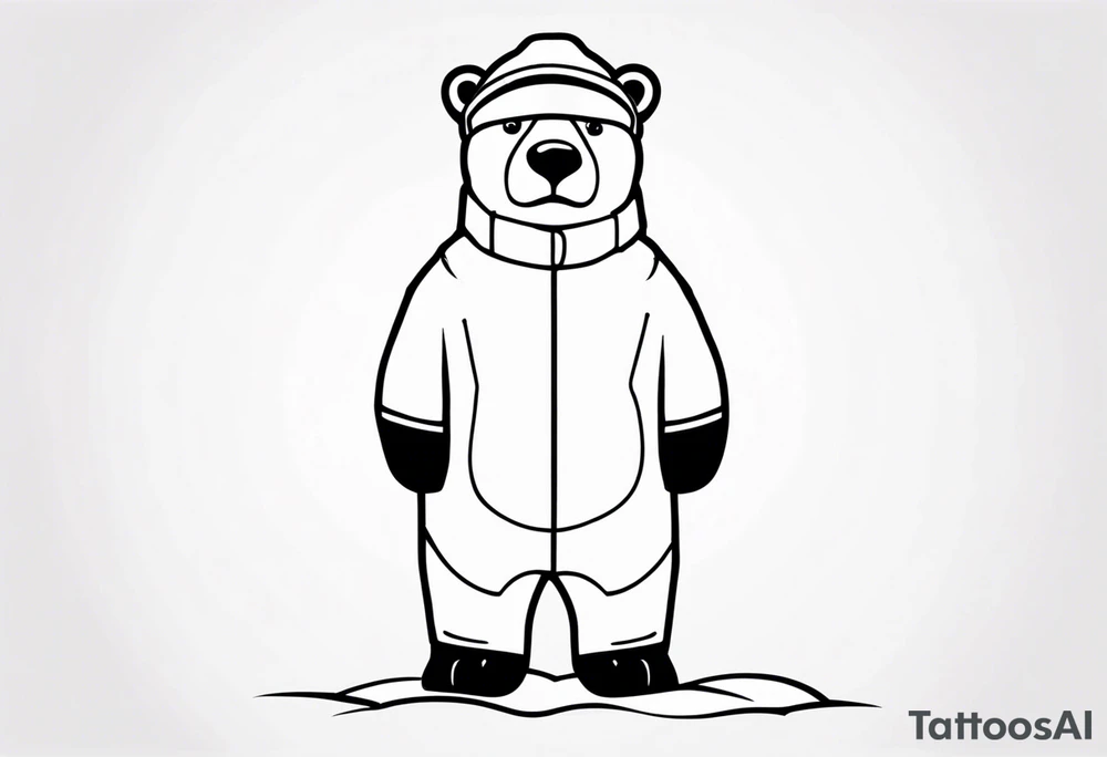 Polar bear standing on two legs wearing a winter hat and snow goggles tattoo idea