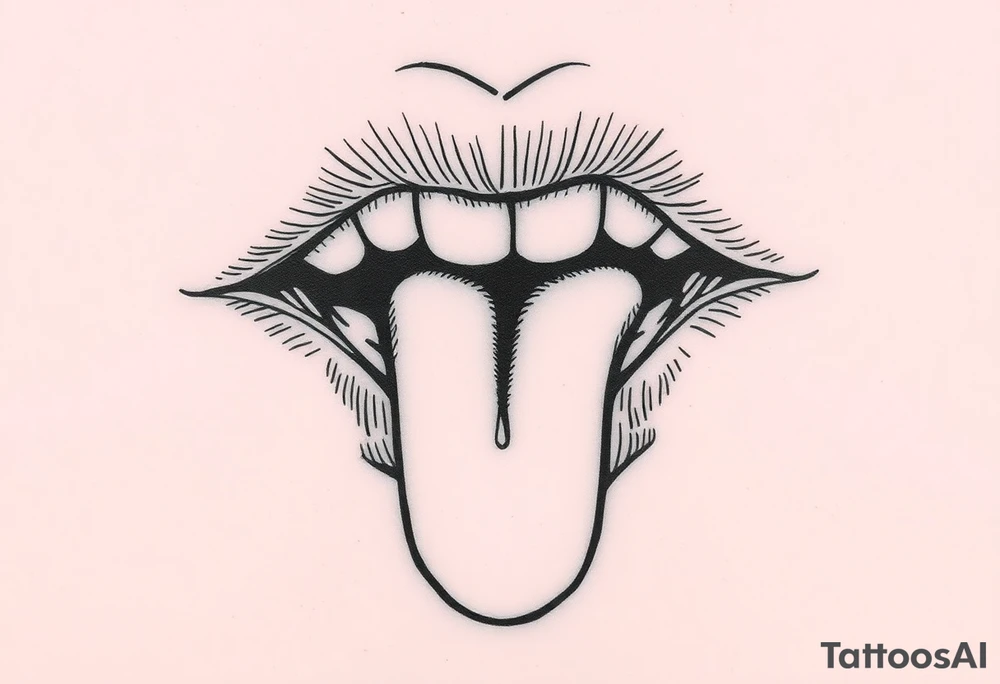 Make me a tattoo of a set of lips with a tongue coming out and a sexy woman sliding down the tongue tattoo idea
