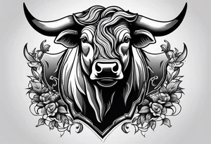 Large bull with horns busting through crowd tattoo idea