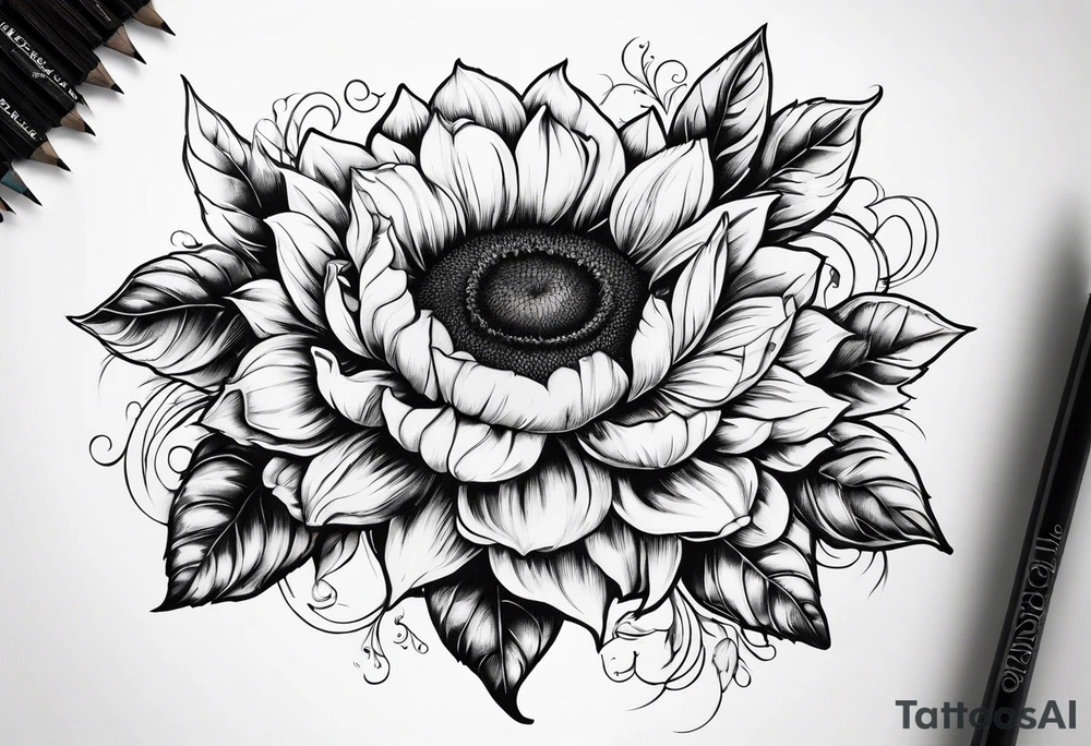 Sunflower, book, flower rose rose & bleu tattoo idea
