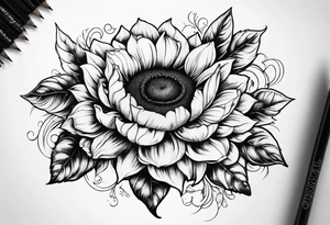 Sunflower, book, flower rose rose & bleu tattoo idea