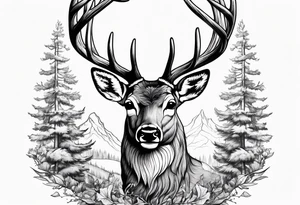 Deer in wood with big rack with deer antler frame tattoo idea