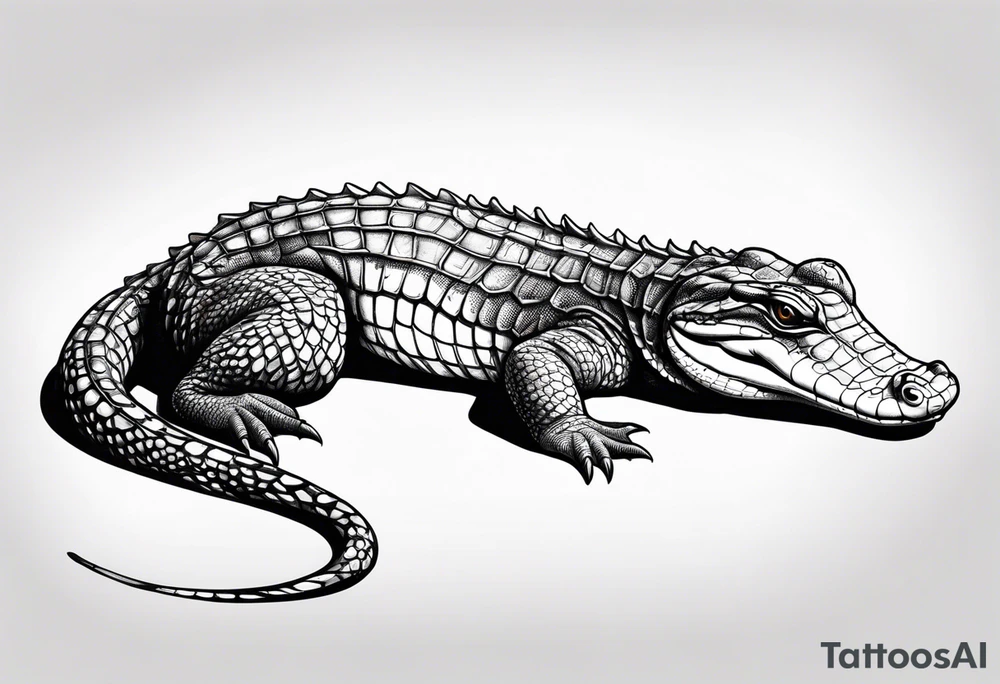Full body Caiman with tail leg top view tattoo idea