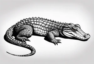 Full body Caiman with tail leg top view tattoo idea