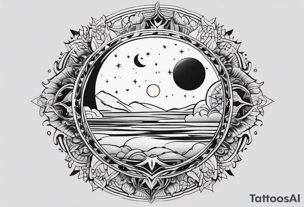 Moon and a sun, that covers half the moon but you can still see the moon and the sun tattoo idea