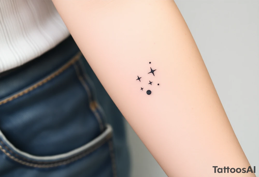 Can you design a few options for a meaningful minimal tattoo with dots, lines or stars that represents my kids? Three are living and two are deceased and I want something that represents that difference by having solid and hollow elements. tattoo idea