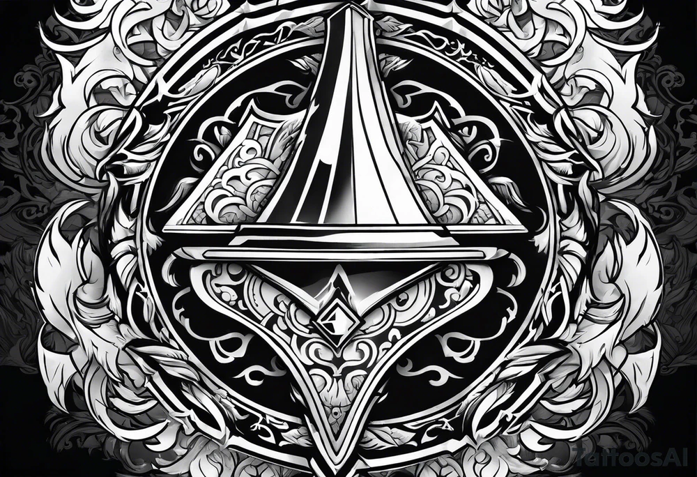 A flaming shield adorned with a mountain and a warhammer tattoo idea