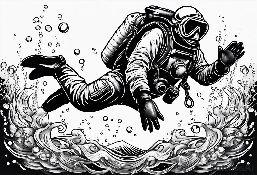 Old school diver underwater tattoo idea